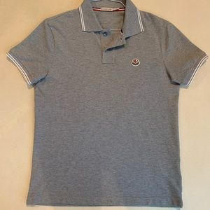 Moncler Striped Trim Polo Shirt In Grey